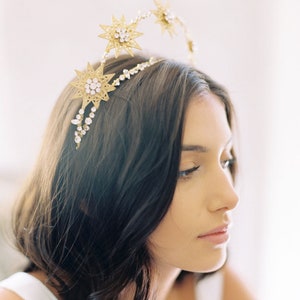 star wedding crown, star tiara, gold star crown, celestial wedding hair accessory, sparkly star crown, celestial headpiece ETOILE image 8