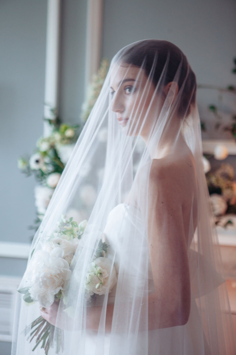 Long Blusher Wedding Veil Bridal Veil With Blusher Cathedral Etsy New Zealand
