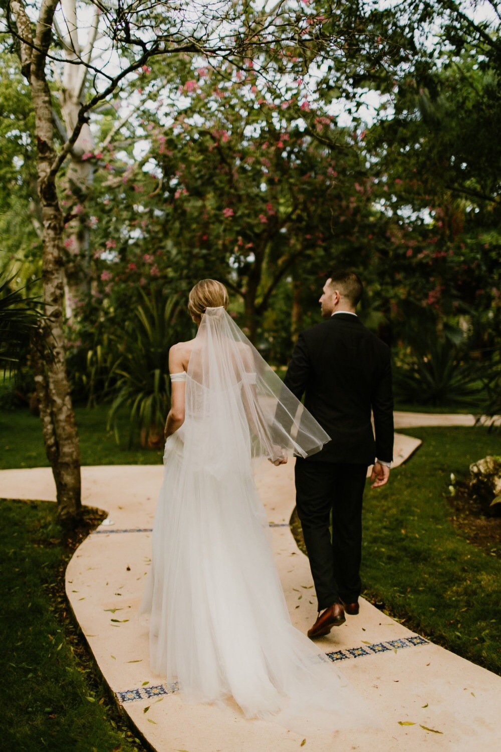 One Blushing Bride Two Tier Drop Wedding Veil, Long Veil with Blusher, Double Layer Nude / Fingertip 35-40 Inches