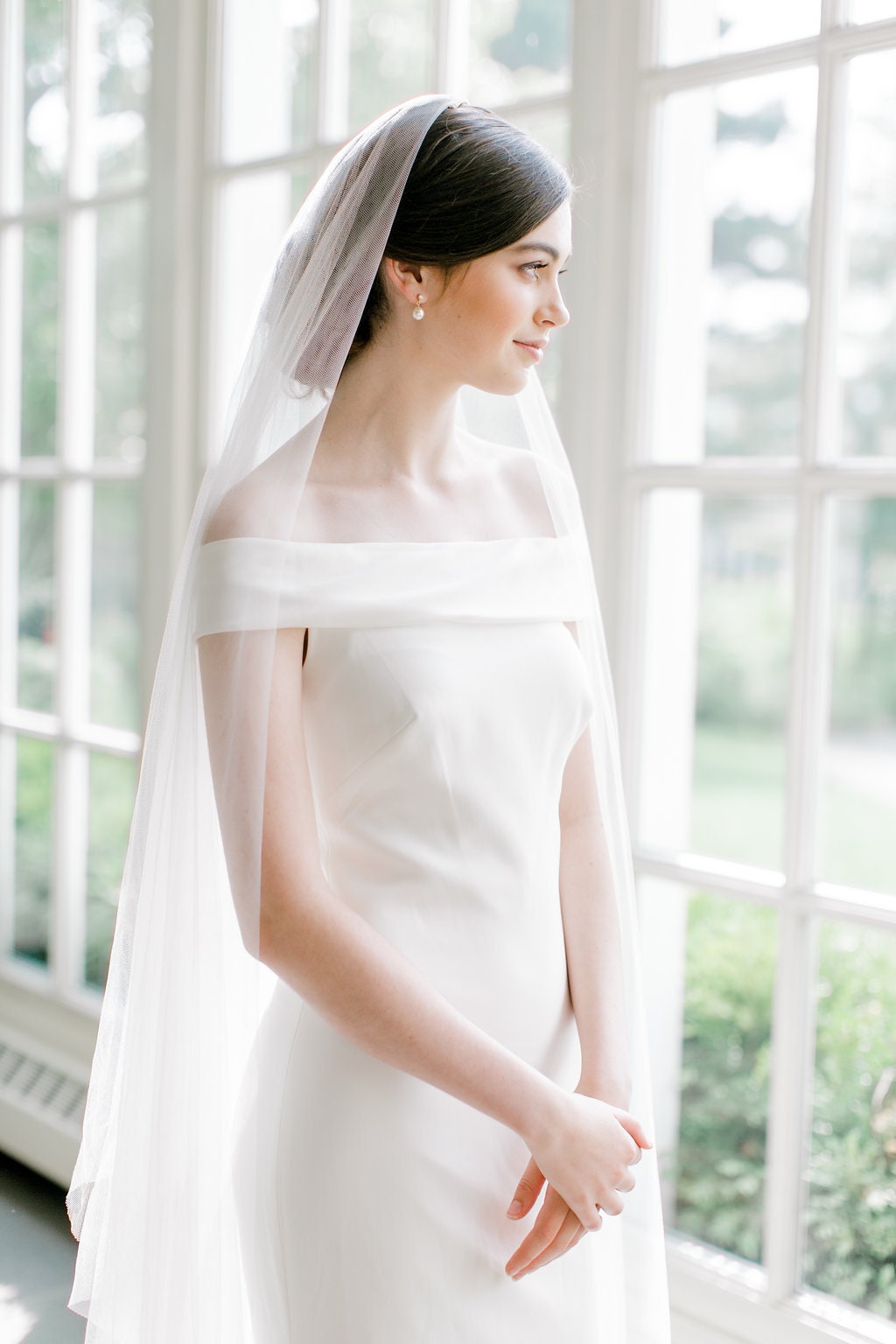 Ivory Lace Cathedral Veil with Blusher Long Wedding Veil ACC1071