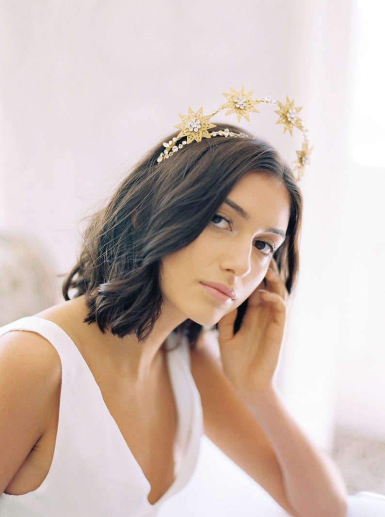 star wedding crown, star tiara, gold star crown, celestial wedding hair accessory, sparkly star crown, celestial headpiece ETOILE image 2