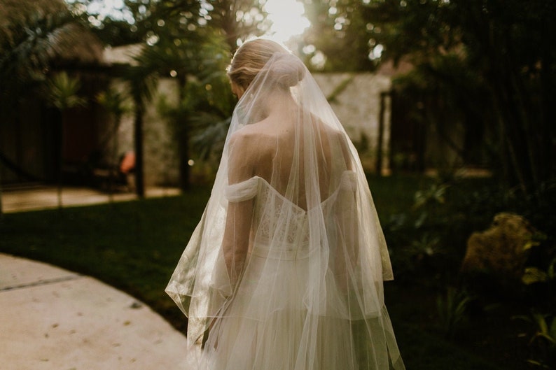 wedding veil with blusher, bridal veil, 2 tier wedding veil, blusher veil, drop veil, simple wedding veil, sheer wedding veil ARIA image 5