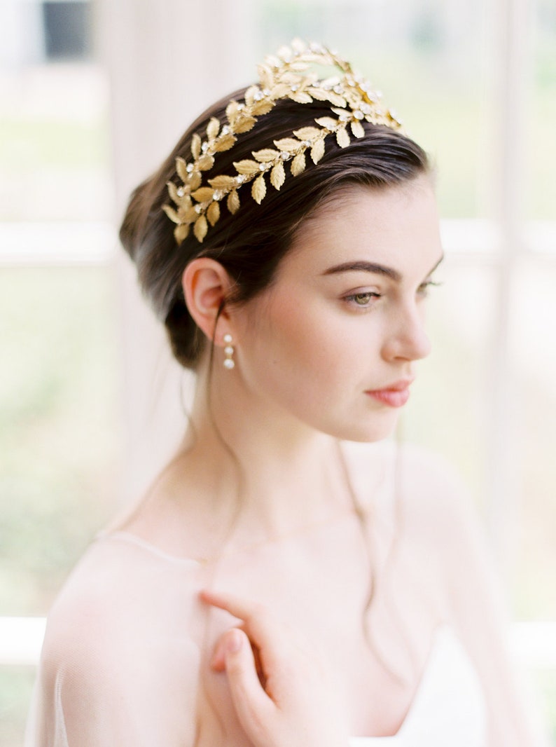 gold wedding crown, gold bridal crown, bridal headpiece, gold crystal wedding headpiece, gold crown, gold tiara, crystal crown ALEXANDRIA image 7