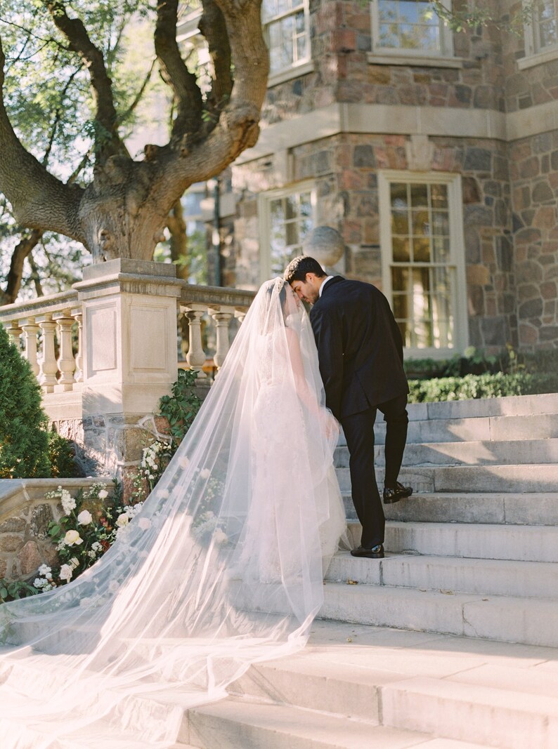 Wedding Veil With Blusher Bridal Veil Cathedral Wedding Etsy