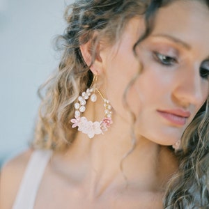 floral bridal earrings, floral wedding earrings, blush floral earrings KYOTO image 3