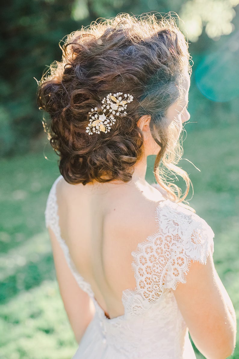 set of 2 gold hair pins wedding hair pins flower hair pins MIA gold headpiece bridal headpiece bridal hair pins floral hair pins