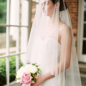 wedding veil with blusher, bridal veil, 2 tier wedding veil, blusher veil, drop veil, simple wedding veil, sheer wedding veil ARIA image 2