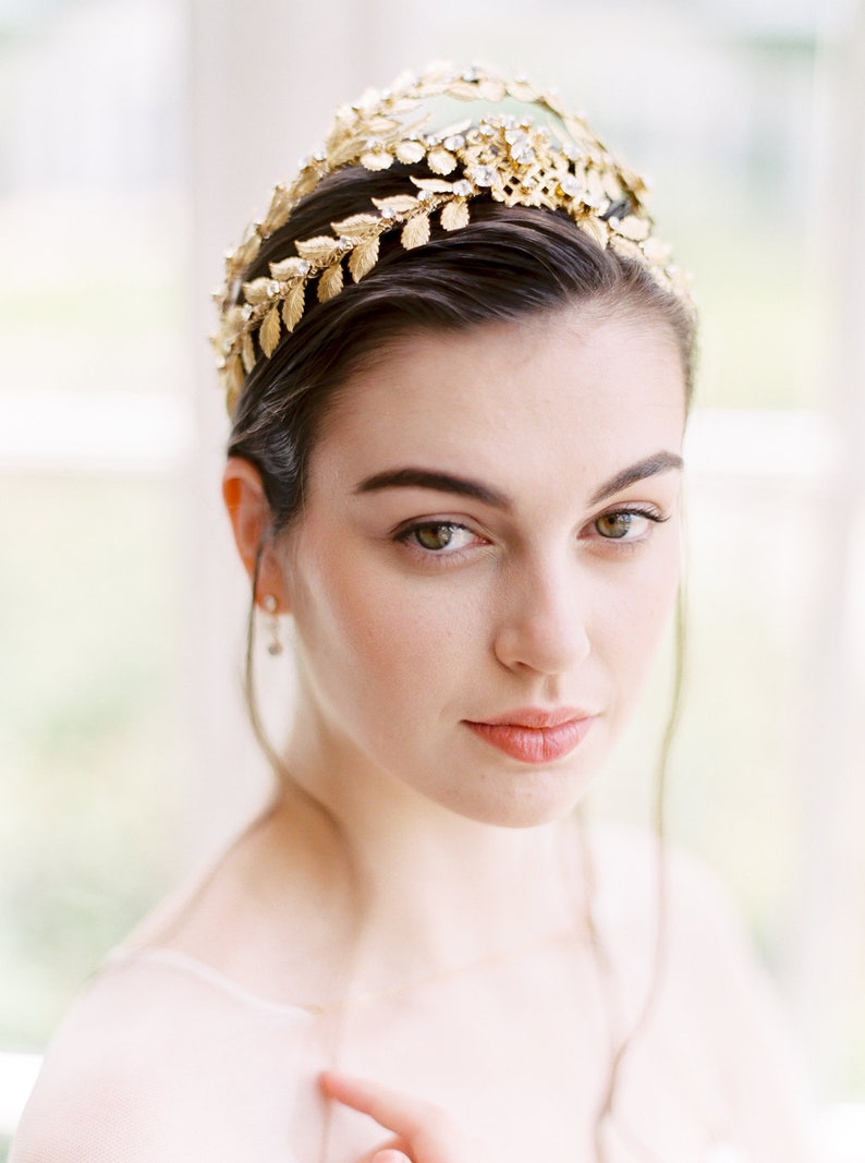 gold wedding crown, gold bridal crown, bridal headpiece, gold crystal wedding headpiece, gold crown, gold tiara, crystal crown ALEXANDRIA image 8