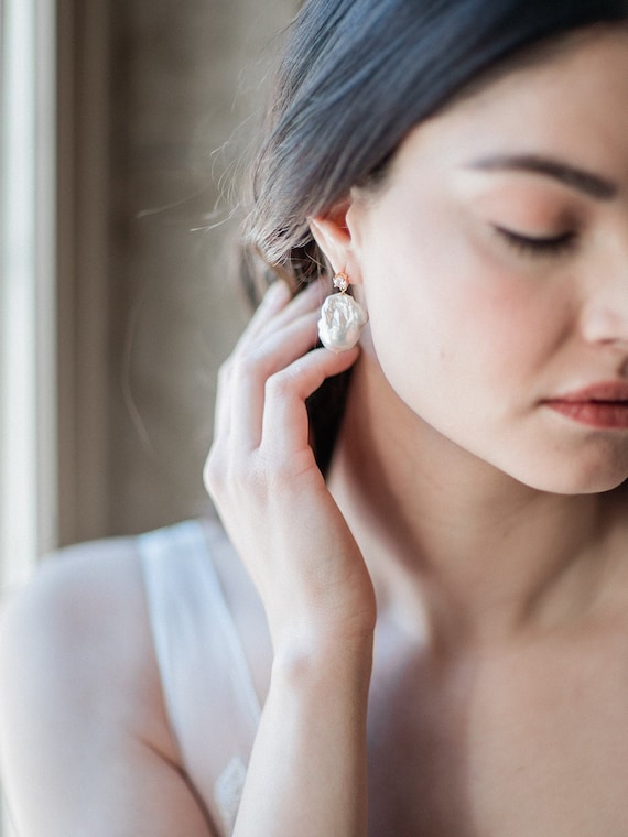 Pearl Drop Earrings Baroque Pearl Earrings Bridal Pearl Earrings