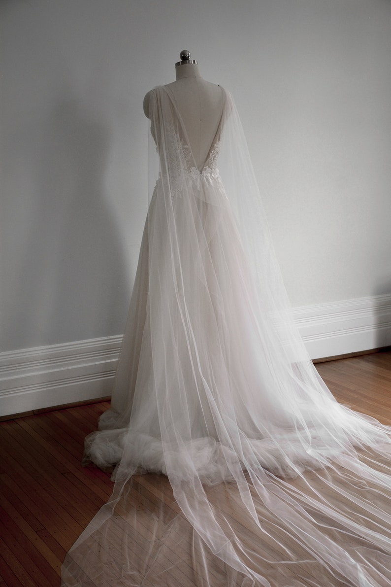 Ultra sheer bridal cape veil tulle wedding cape shoulder