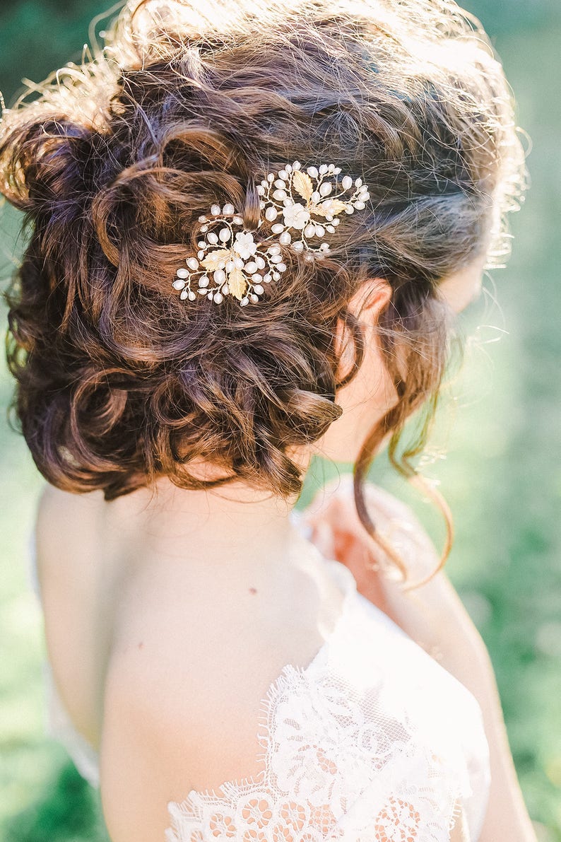 set of 2 gold hair pins wedding hair pins flower hair pins MIA gold headpiece bridal headpiece bridal hair pins floral hair pins