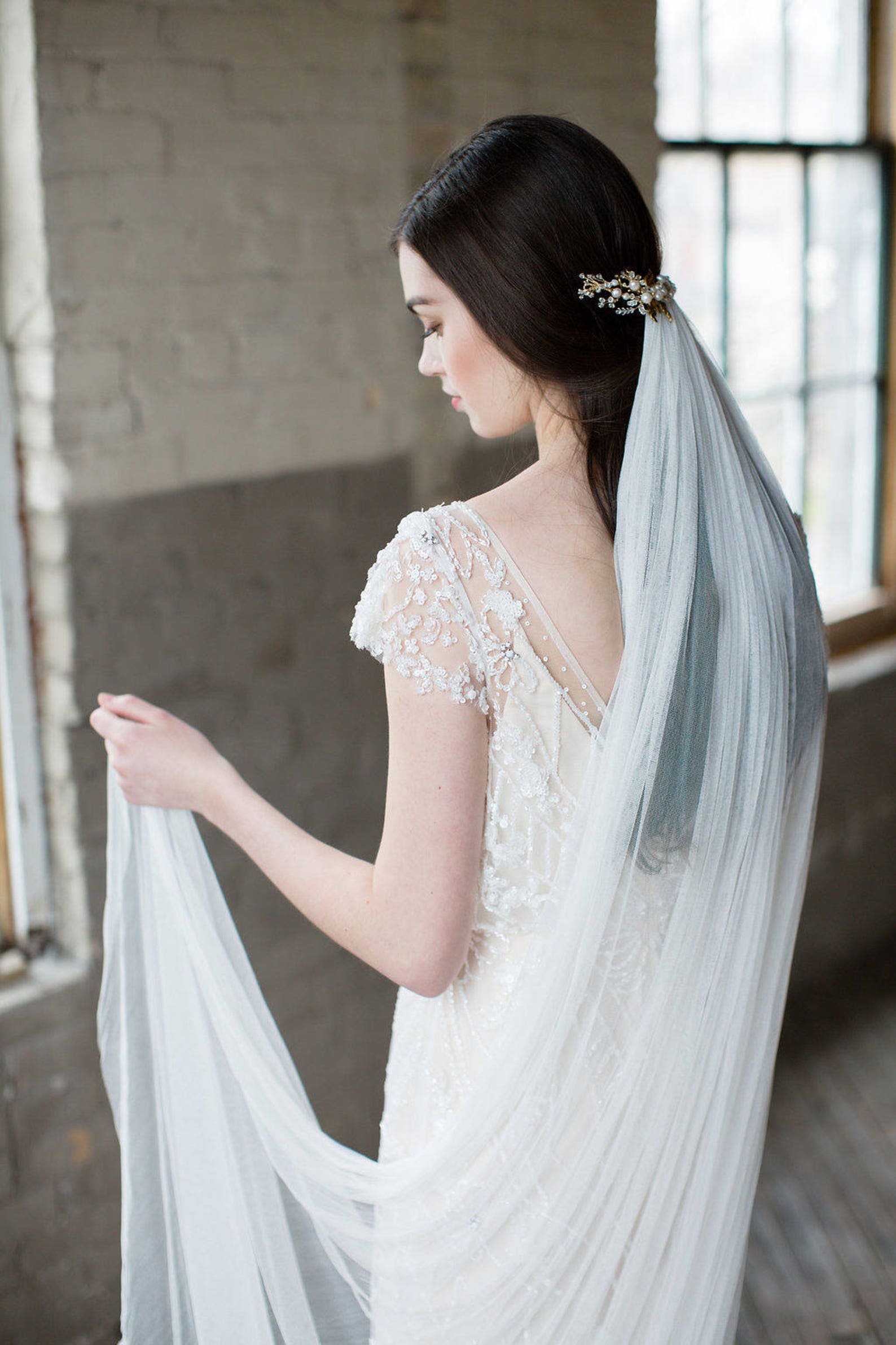 Silk Wedding Veil Silk Bridal Veil Chapel Length Silk Veil Etsy