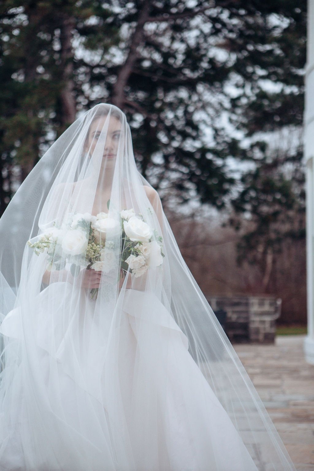 Full Cathedral Wedding Veil Drop Style with Satin Edge Blusher