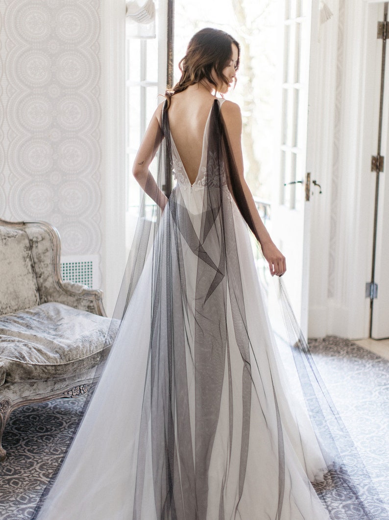 Black Wedding Cape, Bridal Cape for Halloween Wedding | INEZ image 1
