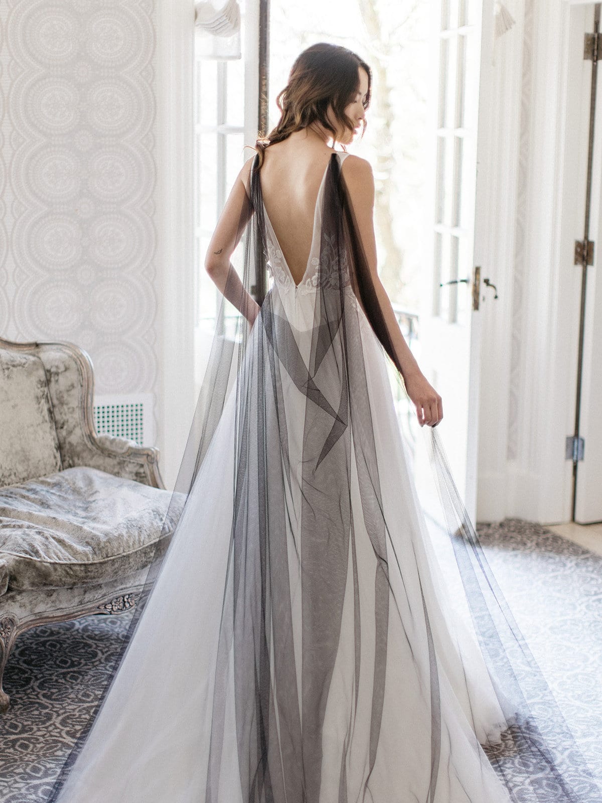 White wedding dress black veil clearance