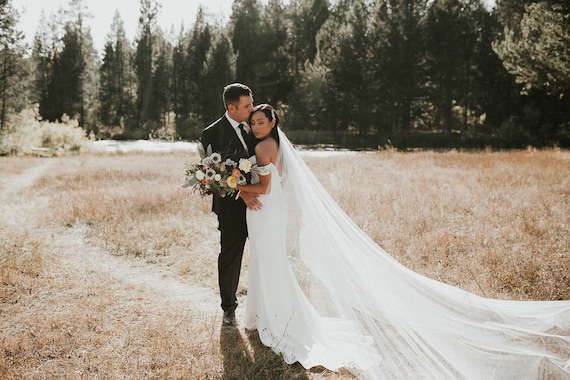 wedding veil, bridal veil cathedral, ivory wedding veil, soft wedding veil, long wedding veil, 1 tier veil, modern veil - TALITHA
