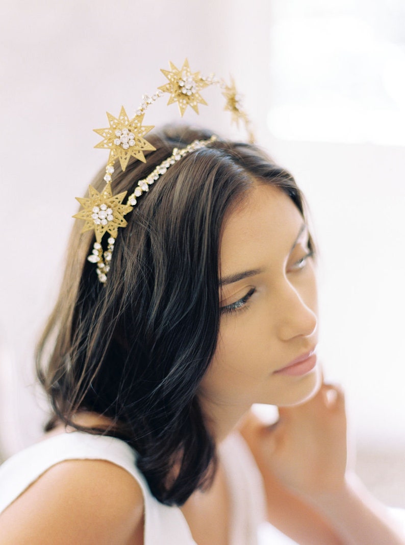 star wedding crown, star tiara, gold star crown, celestial wedding hair accessory, sparkly star crown, celestial headpiece ETOILE image 1