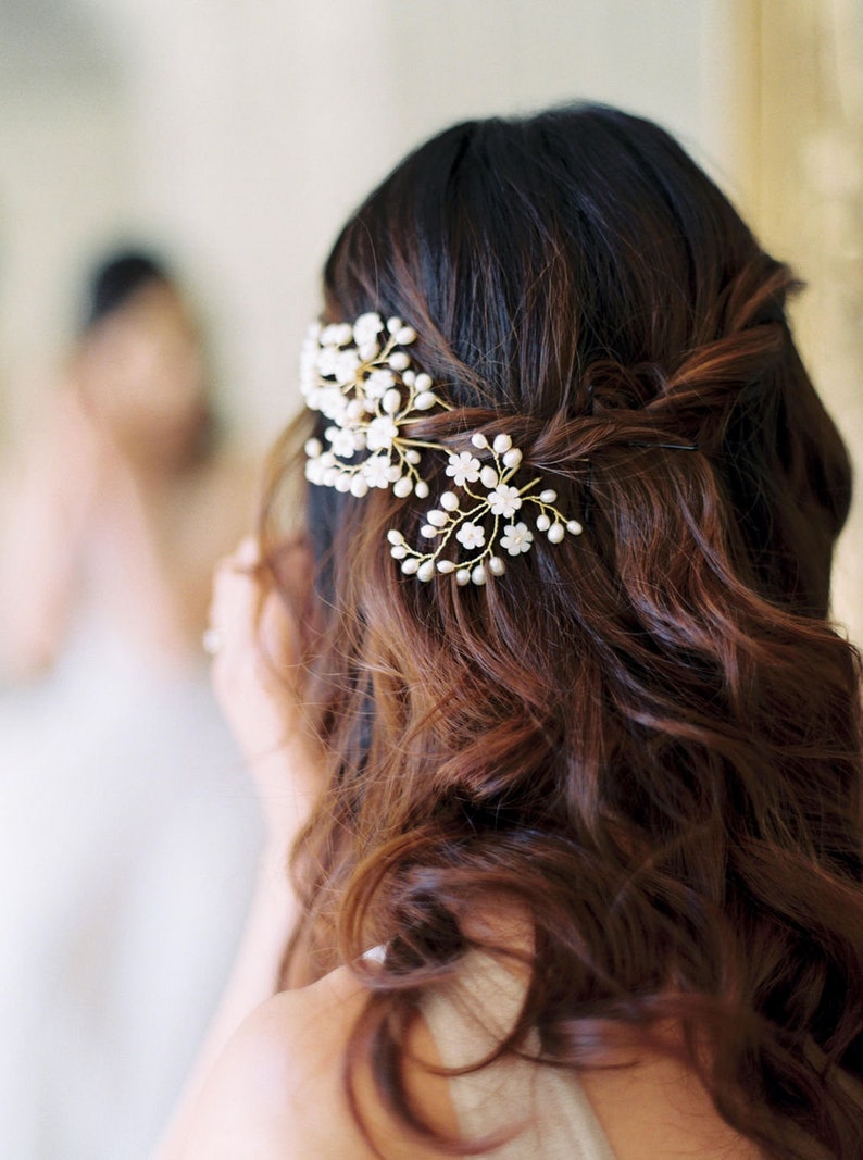 floral wedding hair pins, pearl hair pins, bridal hair pins, flower hair pins, gold hair pins, floral hair pins CLAUDETTE set of 3 image 9