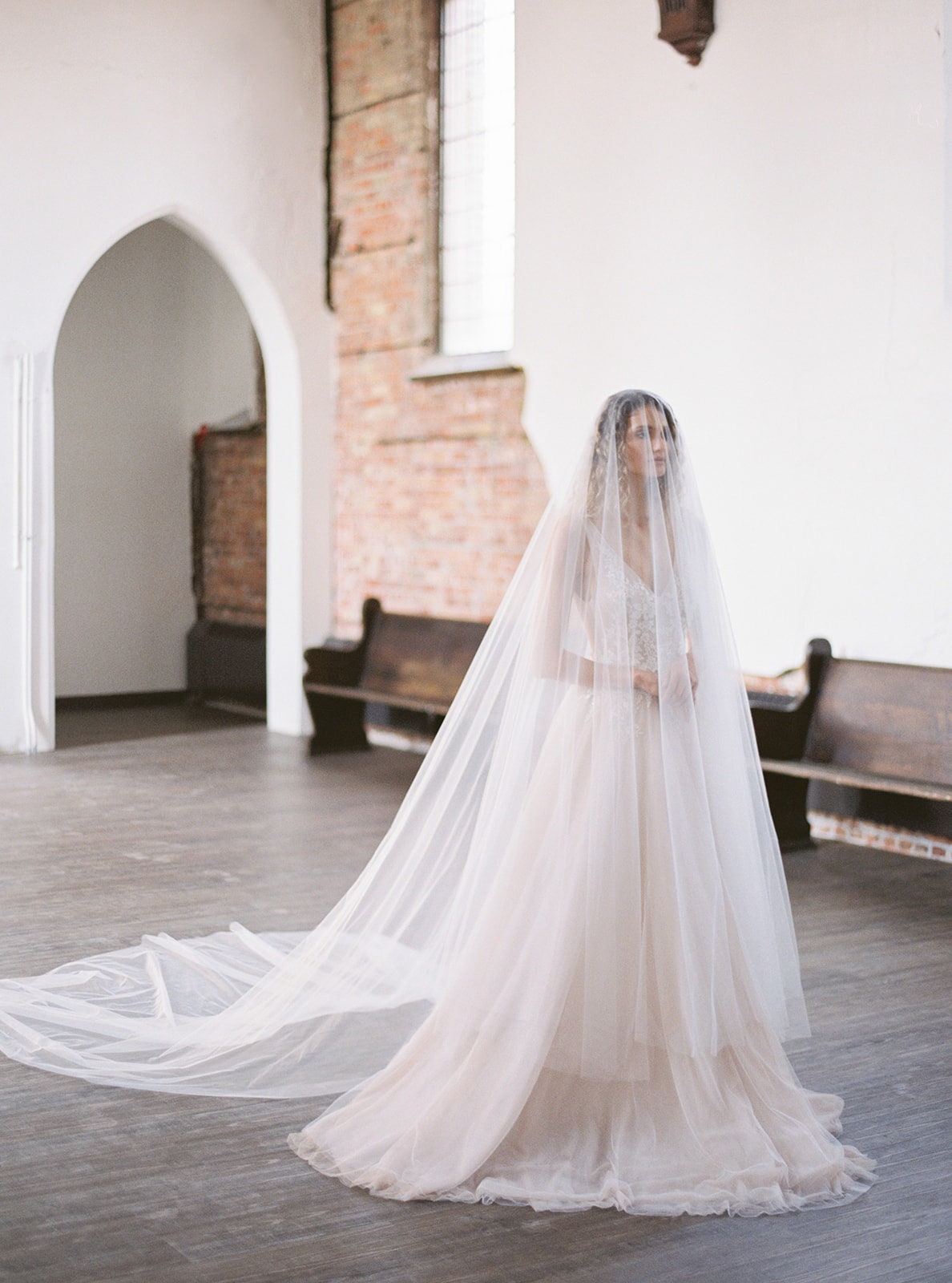 NoonOnTheMoon Cathedral Veil with Blusher, Wedding Veil with Blusher, Cathedral Drop Veil, Long Blusher Veil, Chapel Blusher Veil - Sophia