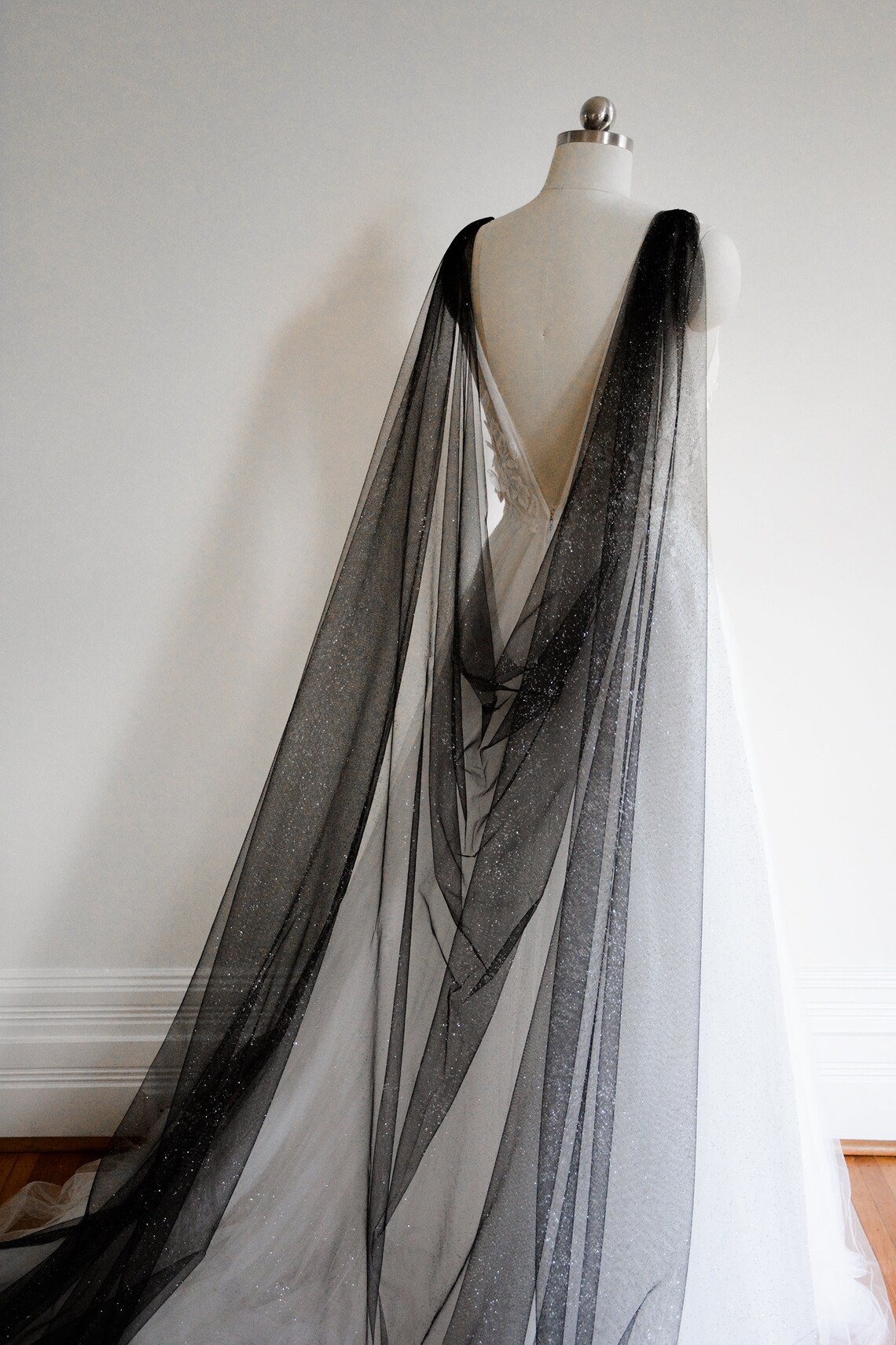 Black wedding cape black bridal cape black shoulder veil | Etsy
