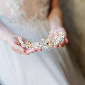 floral wedding crown, floral bridal tiara, pearl bridal crown, pearl wedding headpiece JOSEPHINE image 3