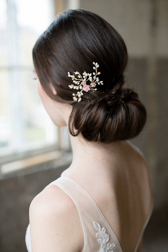 Bridal hair pin wedding hair pin blush hair flowers wedding Etsy