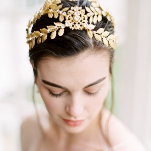 gold wedding crown, gold bridal crown, bridal headpiece, gold crystal wedding headpiece, gold crown, gold tiara, crystal crown ALEXANDRIA image 9