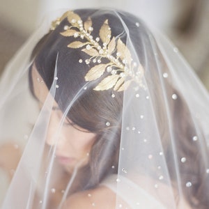 gold wedding crown, gold bridal headpiece, crystal hair piece, gold crystal crown, gold leaf crown DIANA image 5