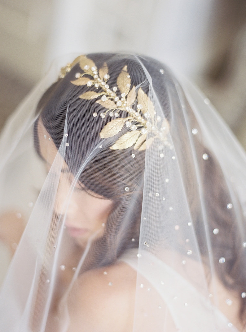 gold wedding crown, gold bridal headpiece, crystal hair piece, gold crystal crown, gold leaf crown DIANA image 5
