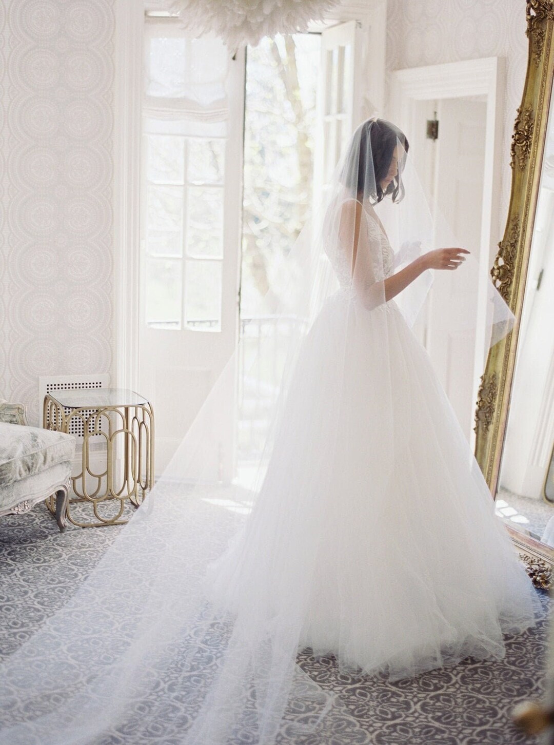 NOONONTHEMOON - Italian Tulle Wedding Veil - Cathedral length GALAXY | Bridal Veil with Sparkle – Noon on the Moon main image 2