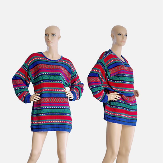 oversized Christmas ugly sweater rainbow geometri… - image 2