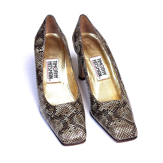US size 7.5 womens snakeskin pumps chunky heels s… - image 4