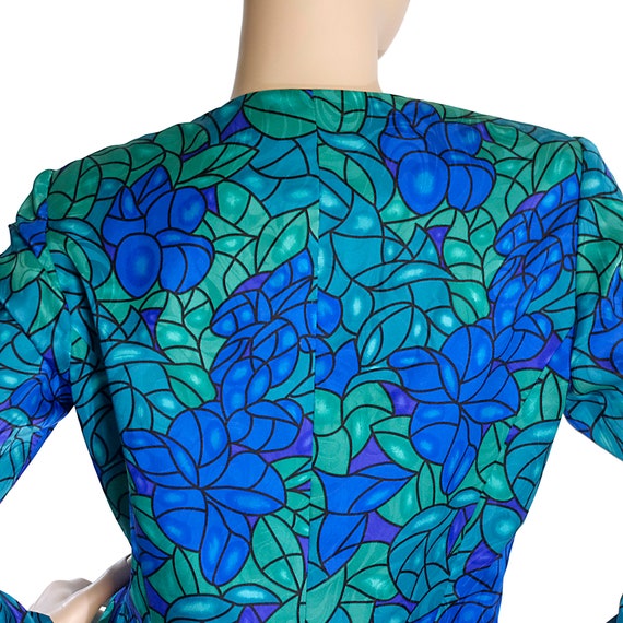blue green silk suit skirt set dress floral flowe… - image 4