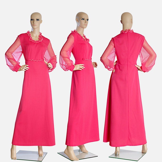 hot pink maxi long dress A line Aline retro vinta… - image 2