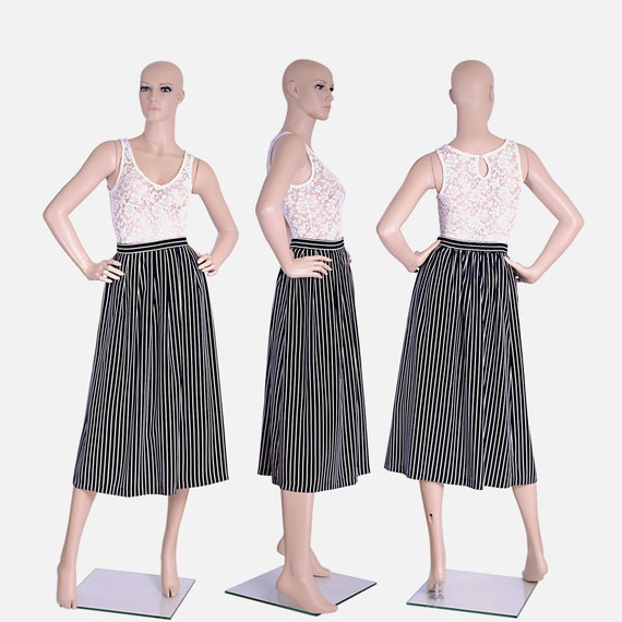 navy blue black white striped stripes skirt high … - image 2