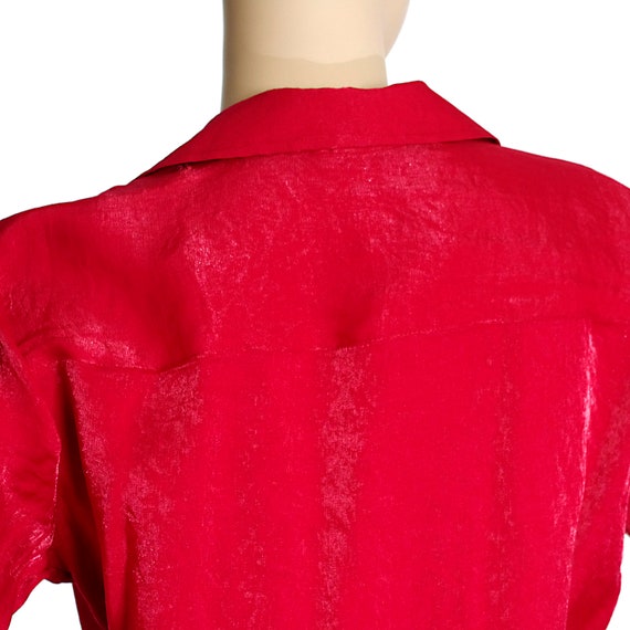 scarlet red silk-like shimmering sparkling blouse… - image 4