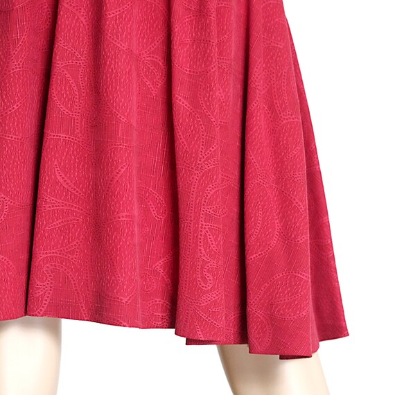 red silk flared floral flowers skirt knee midi lo… - image 5