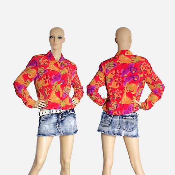 red orange purple floral bomber jacket top IB DIF… - image 1