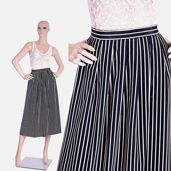 navy blue black white striped stripes skirt high … - image 1