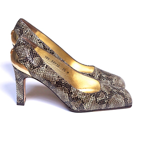 US size 7.5 womens snakeskin pumps chunky heels s… - image 8