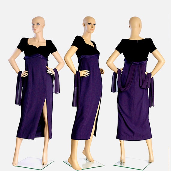 purple plum velvet evening formal dress bow fitte… - image 2