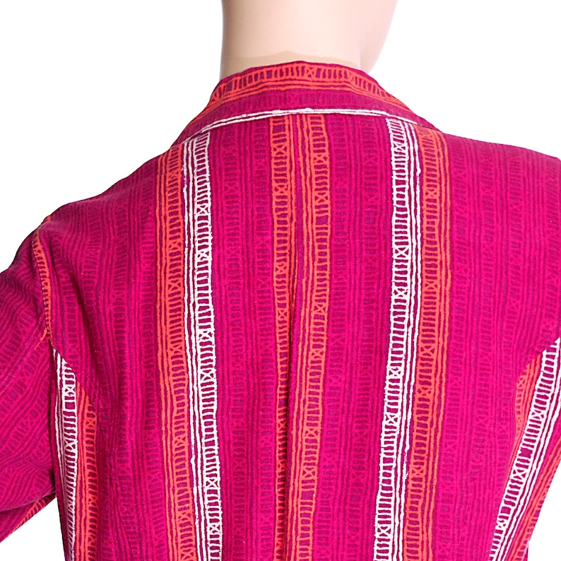 red orange magenta stripes striped fitted shirt cotton top blouse retro vintage 80s 1980s summer streetwear hippy hipster size womens MEDIUM