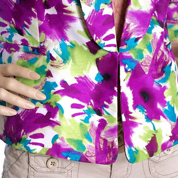 floral silk blazer purple green turquoise flowers… - image 5