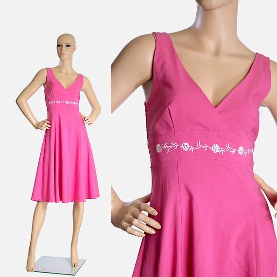 pink summer dress circle fit flare embroidered wh… - image 1