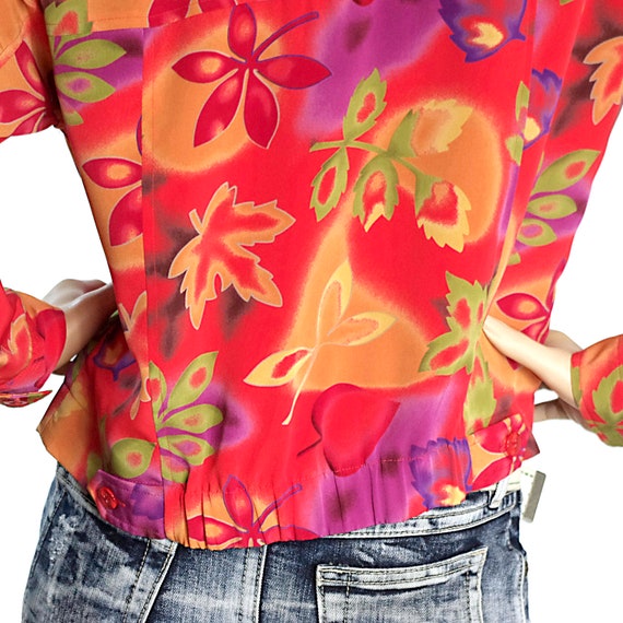 red orange purple floral bomber jacket top IB DIF… - image 5