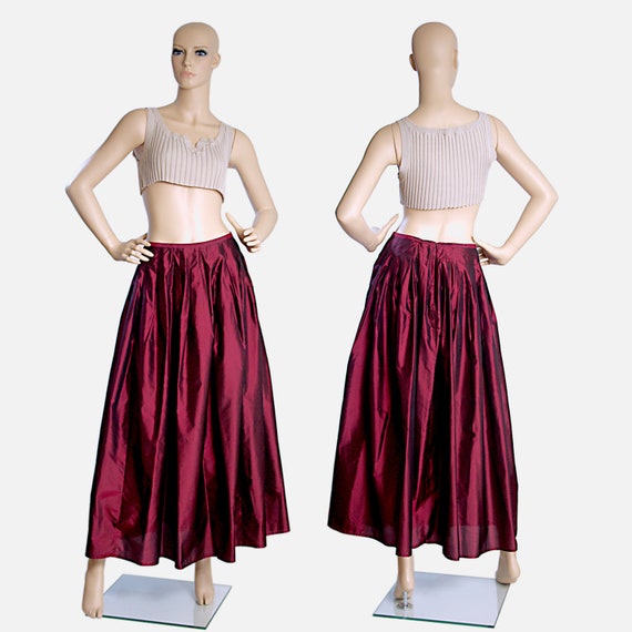 vine red burgundy maxi skirt full flared shimmering s… Gem