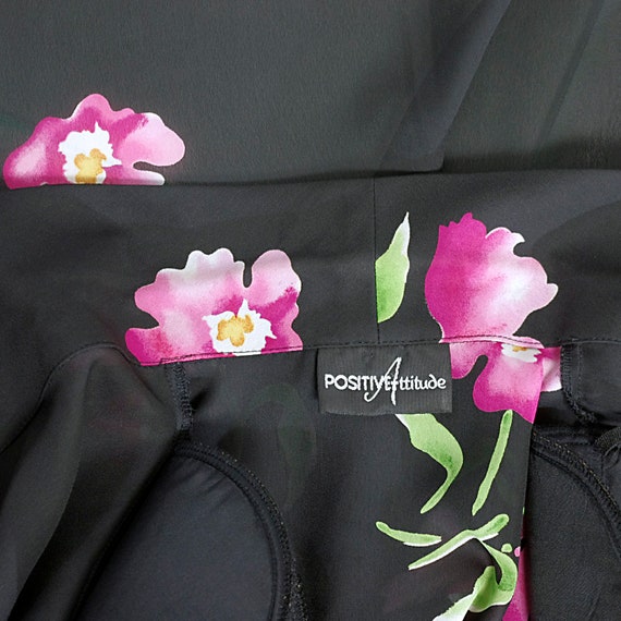 pink peony black blouse sheer crop cropped top fl… - image 6