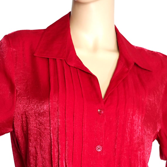 scarlet red silk-like shimmering sparkling blouse… - image 3