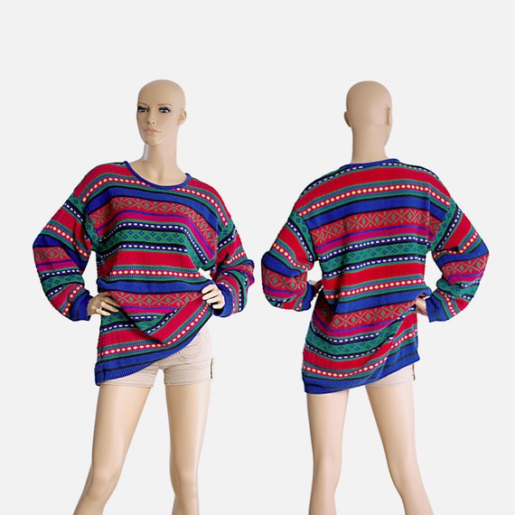 oversized Christmas ugly sweater rainbow geometri… - image 1