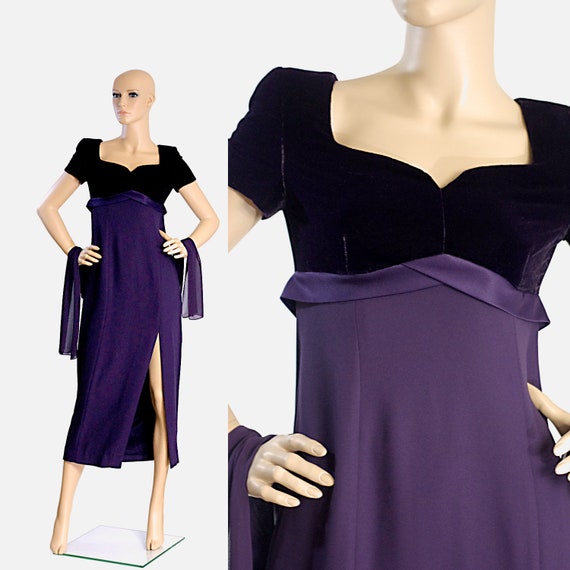 purple plum velvet evening formal dress bow fitte… - image 1